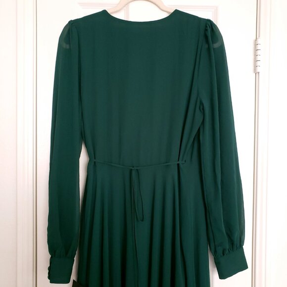 Lulus My Whole Heart Emerald Green Long Sleeve Wrap Dress Formal Party Size L - Picture 9 of 16